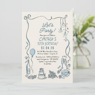 Invitación Dibujos a Mano Garabatos Caprichosos Cumpleaños de