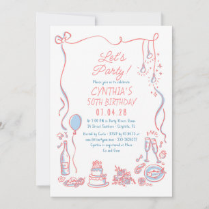 Invitación Dibujos a Mano Garabatos Caprichosos Cumpleaños de