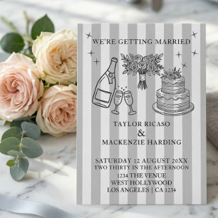 Invitación Dibujos Animados de Boda Grises y Blancos