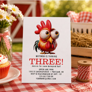 Invitación Dibujos Animados de Gallo Adorables para Cumpleaño