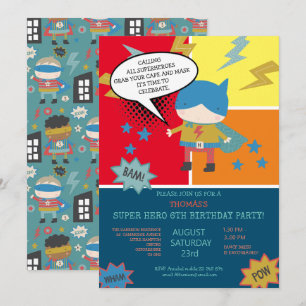 Invitación Dibujos animados de superhéroes lindos con temátic