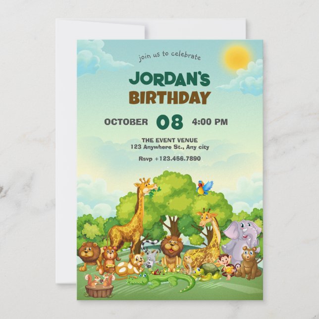 Invitación Dibujos animados de zoo animales lindos  (Anverso)