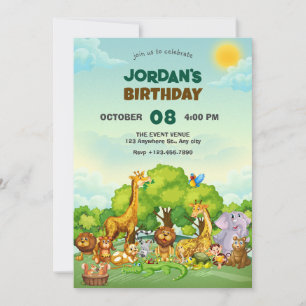 Invitación Dibujos animados de zoo animales lindos