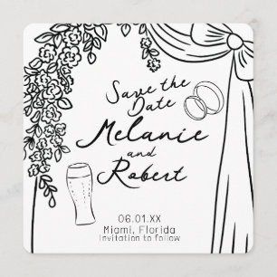 Invitación Dibujos caprichosos de lazo floral en blanco y neg