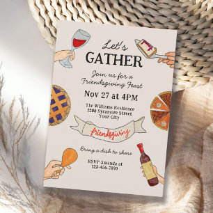 Invitación Dibujos caprichosos hechos a mano para Friendsgivi