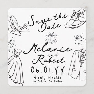 Invitación Dibujos Caprichosos para Novia Save the Date