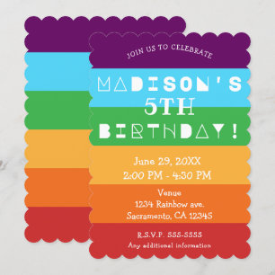 Invitación Dibujos de Arcoiris Diversión Fiesta de Cumpleaños