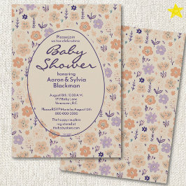 Invitación Dibujos de flores púrpura de primavera para baby s