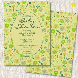 Invitación Dibujos de flores verdes primaverales para baby sh