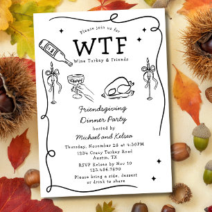 Invitación Dibujos divertidos de Friendsgiving, fiesta de cen