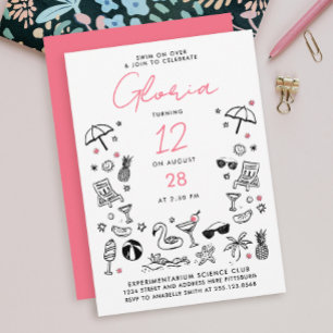 Invitación Dibujos divertidos de verano para una fiesta en la