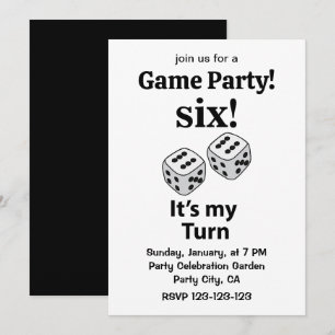 Invitación Dice Rolling Six It's My Turn Roll Dice