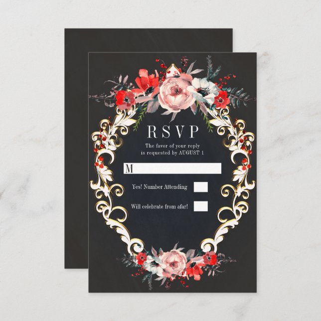 Invitación Diciembre Boda de Invierno Holly Berry Floral RSVP (Anverso / Reverso)