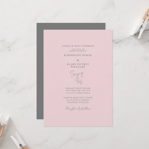 Invitación Diciendo Sí Rosa y Gris Elegante Boda