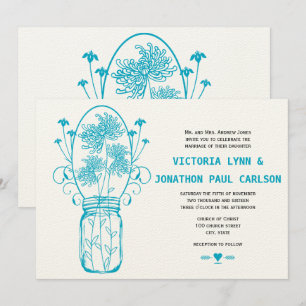 Invitación Die Cut Aqua Blue Mason Jar Boda de flores silvest