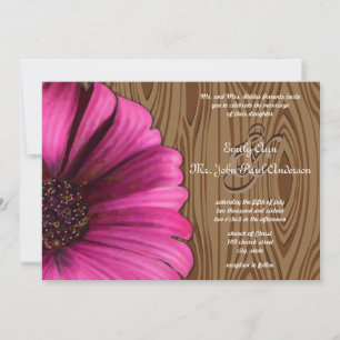 Invitación Die Cut Fuchsia Gerber Daisy Wood Grain Boda