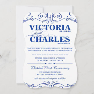 Invitación Die Cut Modern Vintage Typography Royal Blue