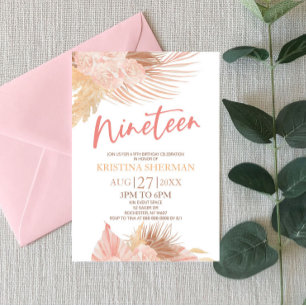 Invitación Diecinueve Fiesta de cumpleaños del Boho Pink Flor