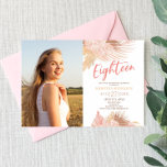 Invitación Dieciocho Boho Foto Rosa 18ª Fiesta de Cumpleaños<br><div class="desc">¡Esta es una invitación a la fiesta de cumpleaños 18 Personalizados de Flores Florales Rosadas de Boho!</div>