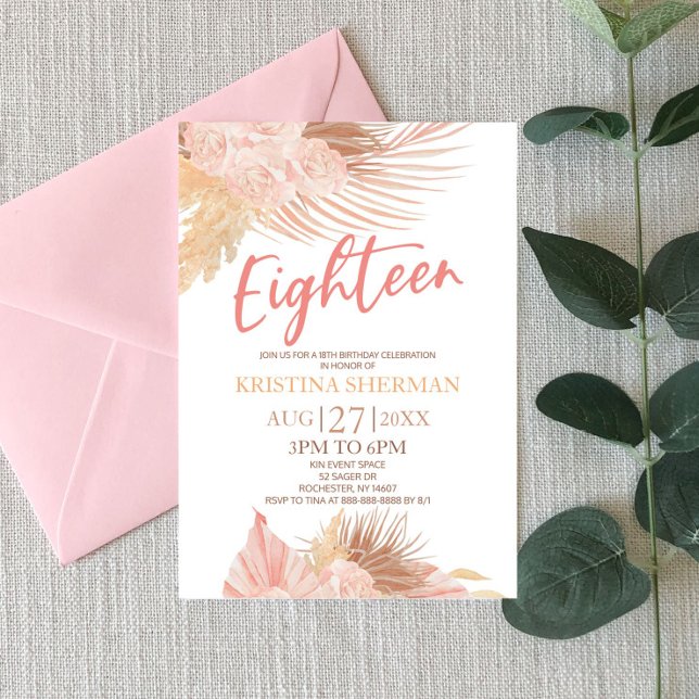 Invitación Dieciocho Boho Pink Floral 18 cumpleaños (Subido por el creador)