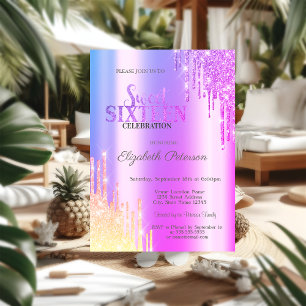 Invitación Dieciséis Dulces Brillo Moderno Violeta Ombre Gote