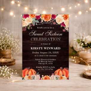 Invitación Dieciséis Dulces Florales de Otoño Rústico con Cal