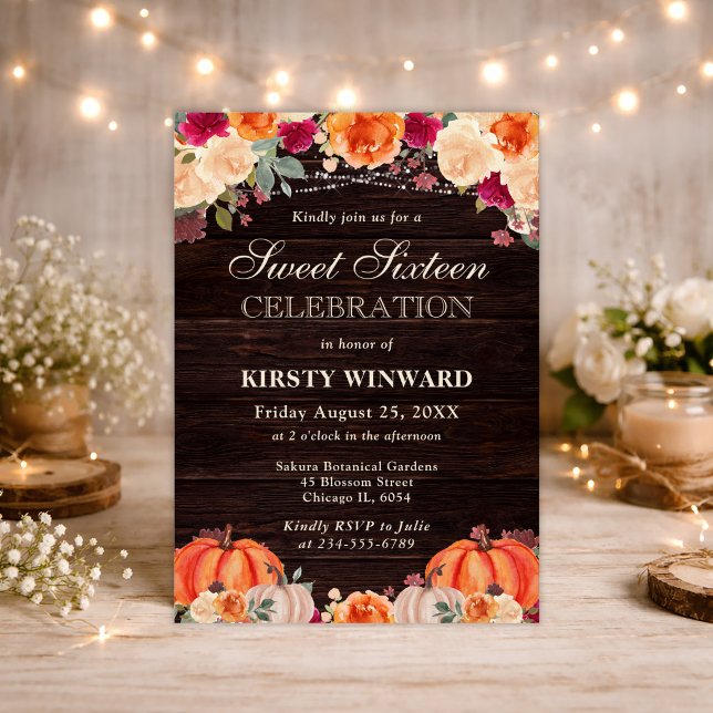Invitación Dieciséis Dulces Florales de Otoño Rústico con Cal (Subido por el creador)