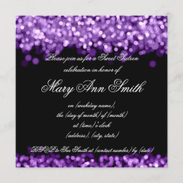 Invitación Dieciséis Fiestas brillantes Luces Púrpura
