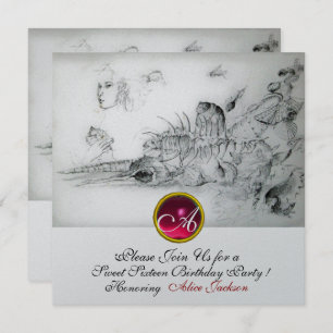 Invitación DIECISÉIS FIESTAS DULCES, Ruby Monograma Plata