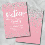 Invitación Dieciséis Purpurinas Rosa Elegante Moda Dulce 16<br><div class="desc">Presentamos una vibrante y elegante invitación a la fiesta de cumpleaños Sweet Sixteen, perfecta para celebrar los 16 años de edad con estilo. Este alegre diseño combina el rosa con el purpurina plateado, lo que aporta un ambiente animado y jovial a la invitación. "Dulce Dieciséis" se exhibe bellamente en negrita...</div>