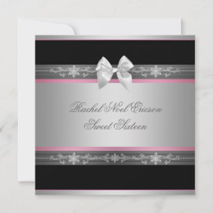 Invitación Dieciséis Rosa Negro Plateado Elegante