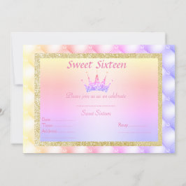 Invitación DIECISIETE PASTEL diamante TIARA CUMPLEAÑOS ORO
