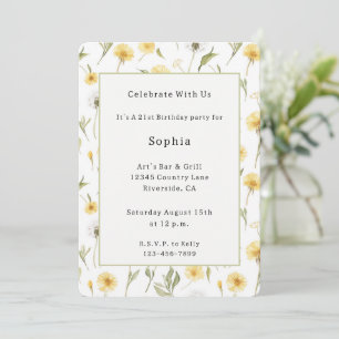 Invitación Dientes de León Flores Amarillas Blancas Cumpleaño
