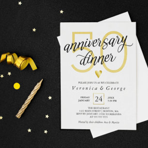 Invitación Dieta de aniversario de corazón de oro con caligra