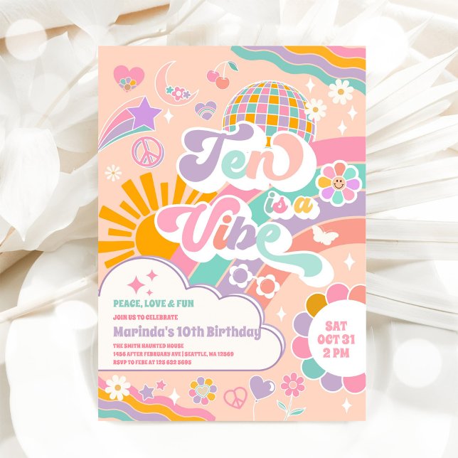 Invitación Diez Es Un Ambiente Arcoíris De Sol Disco Cumpleañ (Subido por el creador)