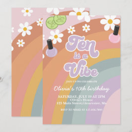 Invitación Diez es una vibra Spa Arcoíris 10 cumpleaños