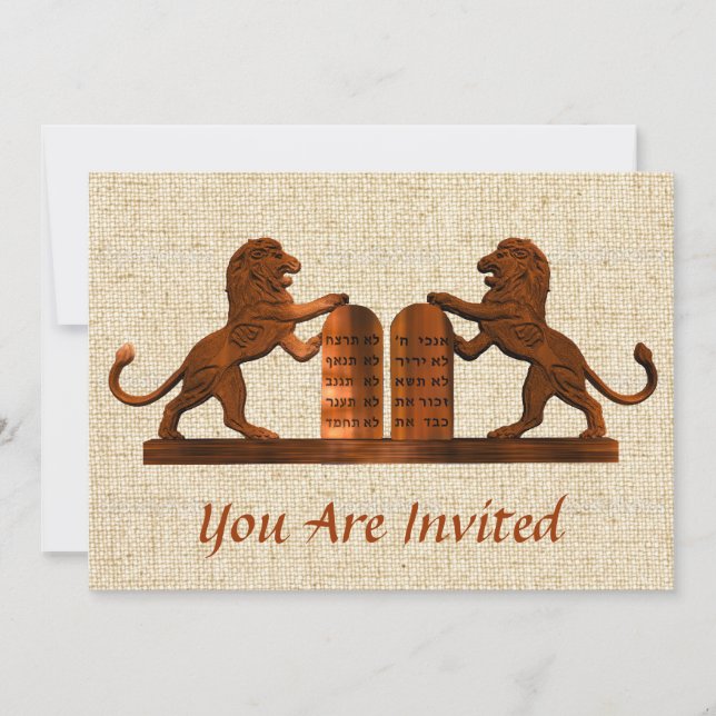Invitación Diez mandamientos y Leones Bar/Bat Mitzvah (Anverso)