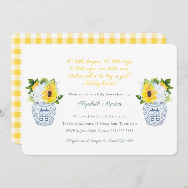 Invitación Diez pequeños dedos poema Baby Shower neutral de g (Anverso / Reverso)