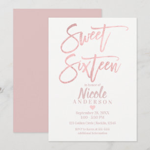 Invitación DIEZ Y SEIS 16 Elegante Lámina de Oro Rosa Moderno