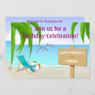 Invitación Diferencial de cumpleaños de la playa de los delfi