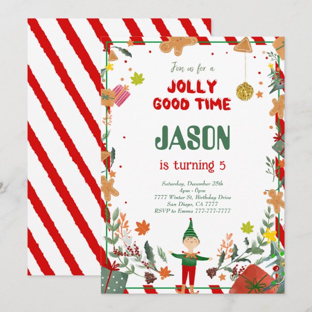 Invitación Diferente cumpleaños de Green y Red Elf (Anverso / Reverso)