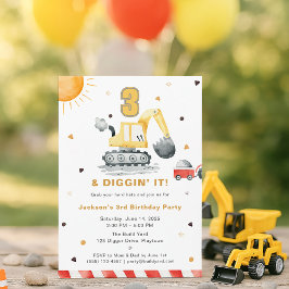 Invitación Digger Truck Construction 3rd Birthday Party