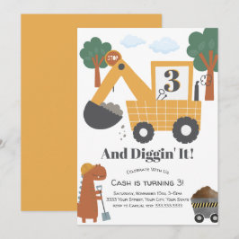 Invitación Diggin' It Construcción Tema Fiesta de cumpleaños