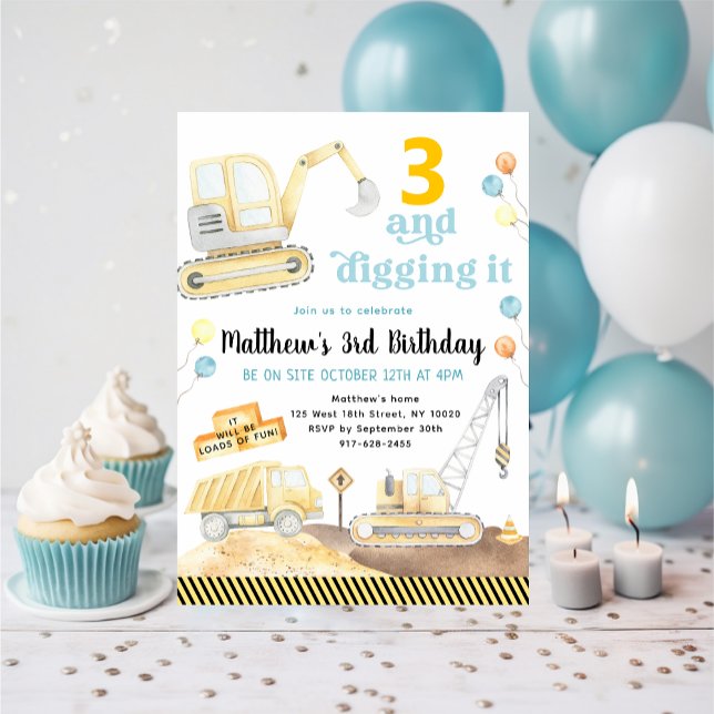 Invitación Digging It Construction Trucks Birthday (Subido por el creador)
