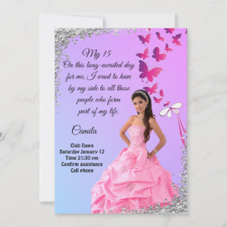 Invitación digital 15th birthday card, flower and butterfly