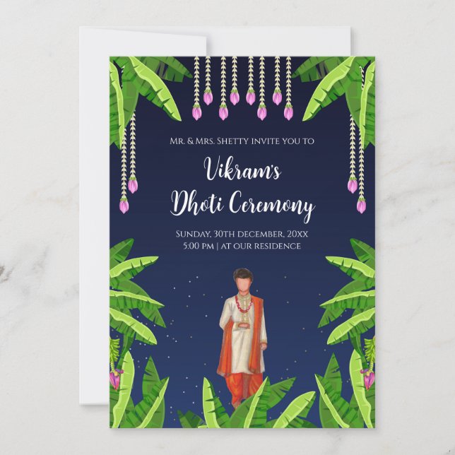 Invitación digital a la ceremonia de Boy Dhoti (Anverso)