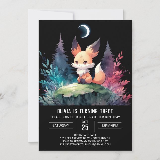 Invitación Digital Adorable Moderno Fox Birthday (Anverso)