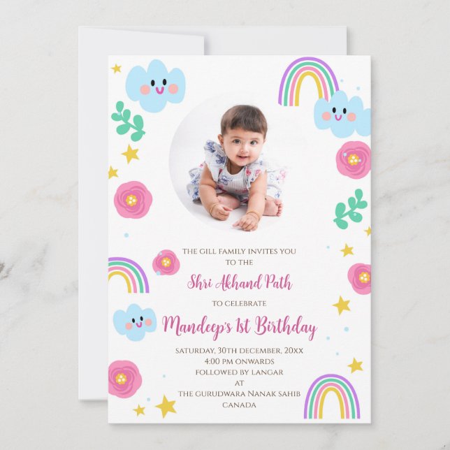 Invitación Digital Akhand Path invita al 1er cumpleaños Sukhm (Anverso)