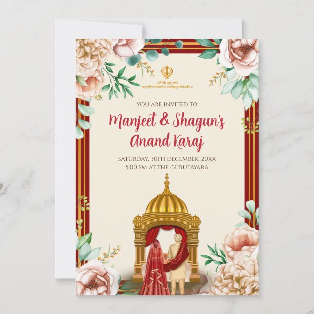 Invitación digital Anand Karaj invitaciones sijes (Anverso)