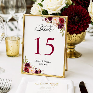 Invitación (Digital) Burgundy Floral Boda Número de tabla